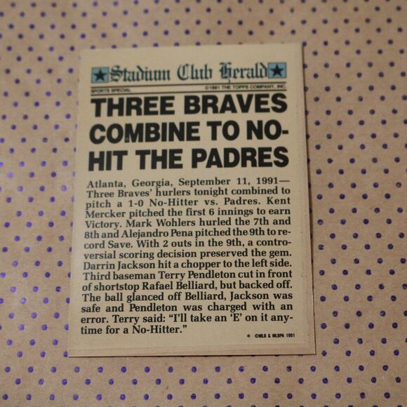 Braves No-Hitter Members Only Baseball Card - Picture 2 of 2
